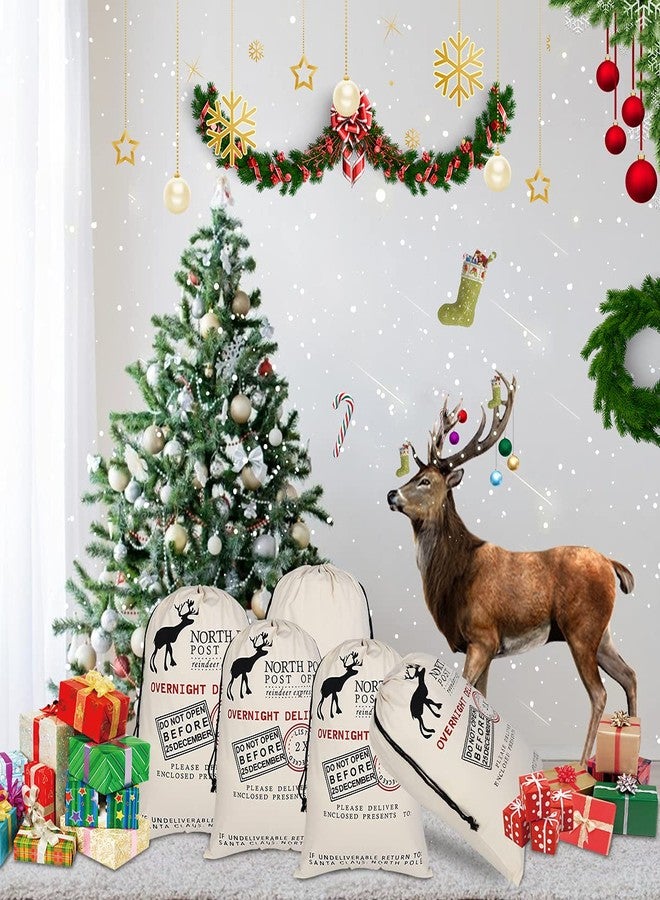 Inspireyee 6 Pack Large Christmas Bag Santa Sacks Xmas Canvas Cotton Xmas Sack Stocking with Drawstrings (Pattern 6, 19.5 X 27.5) - Image 4